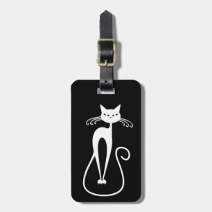 Whimsical Skinny White Cat Luggage Tag