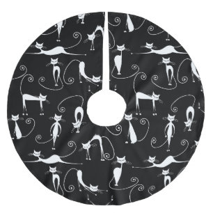 Whimsical Skinny white Cat Pattern Brushed Polyester Tree Skirt
