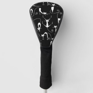 Whimsical Skinny white Cat Pattern Golf Head Cover