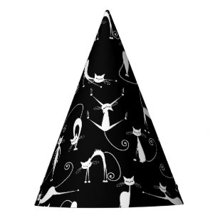 Whimsical Skinny white Cat Pattern Party Hat