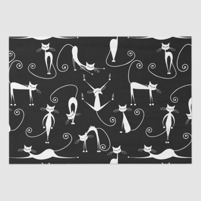 Whimsical Skinny white Cat Pattern Tissue Paper (Front)