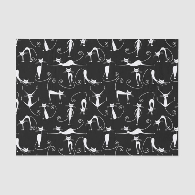 Whimsical Skinny white Cat Pattern Tissue Paper (Front)