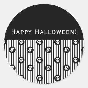 Whimsical Skull Black & White Polka Dots & Stripes Classic Round Sticker