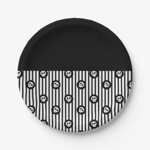 Whimsical Skull Black & White Skulls Halloween Paper Plate