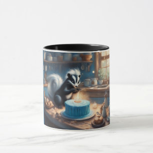Whimsical Skunk lights candles on Birthday Cake Mug