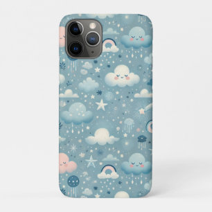 Whimsical Sky Pattern with Clouds, Stars - Blue iPhone 11 Pro Case
