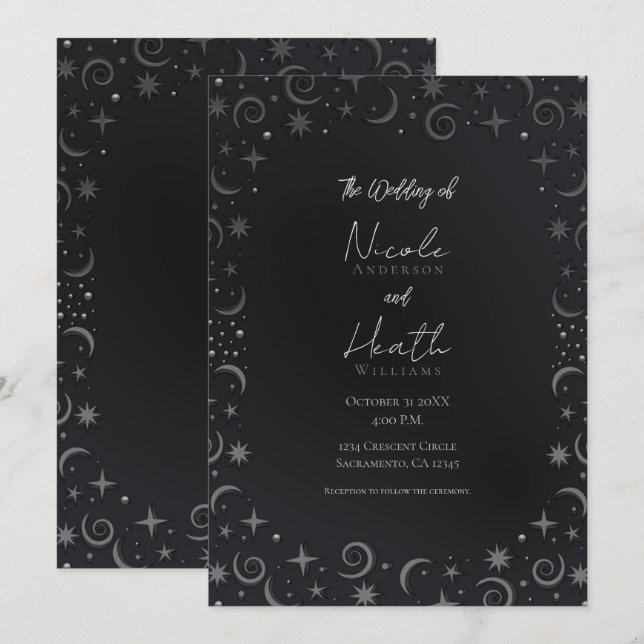 Whimsical Sky Swirls Silver Celestial Wedding    Invitation (Front/Back)