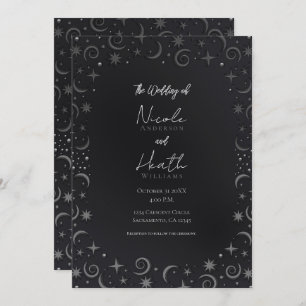 Whimsical Sky Swirls Silver Celestial Wedding    Invitation