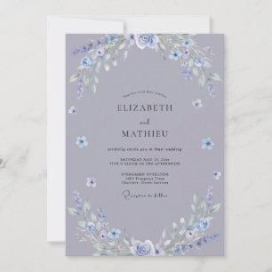 Whimsical Slate Periwinkle Wildflower Wedding Invitation