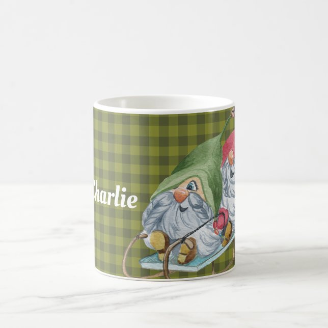 Whimsical Sledding Gnomes Personalised Coffee Mug (Center)