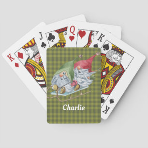 Whimsical Sledding Gnomes Personalised Playing Cards