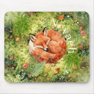 Whimsical Sleeping Fox Forest Illustration, Mouse Mat