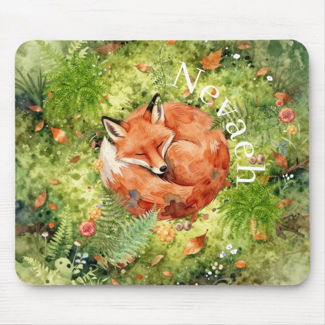Whimsical Sleeping Fox  | Forest Illustration,  Mouse Mat (Front)