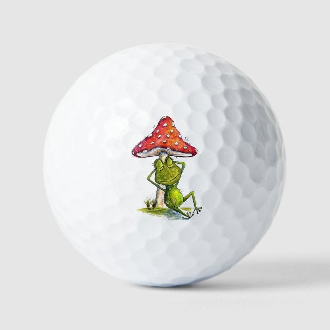 Whimsical Sleeping Frog Under a Mushroom Golf Balls (Front)