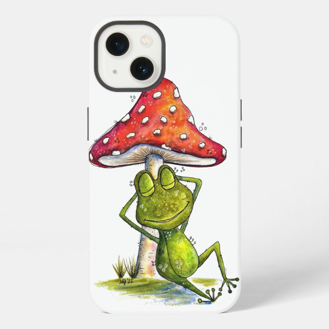 Whimsical Sleeping Frog Under a Mushroom iPhone Case (Back)