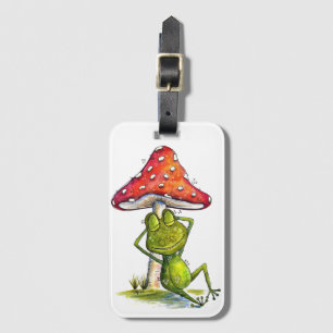 Whimsical Sleeping Frog Under a Mushroom Luggage Tag