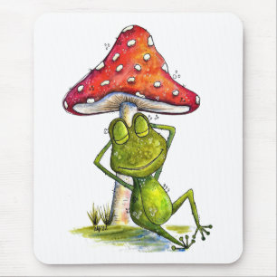 Whimsical Sleeping Frog Under a Mushroom Mouse Mat