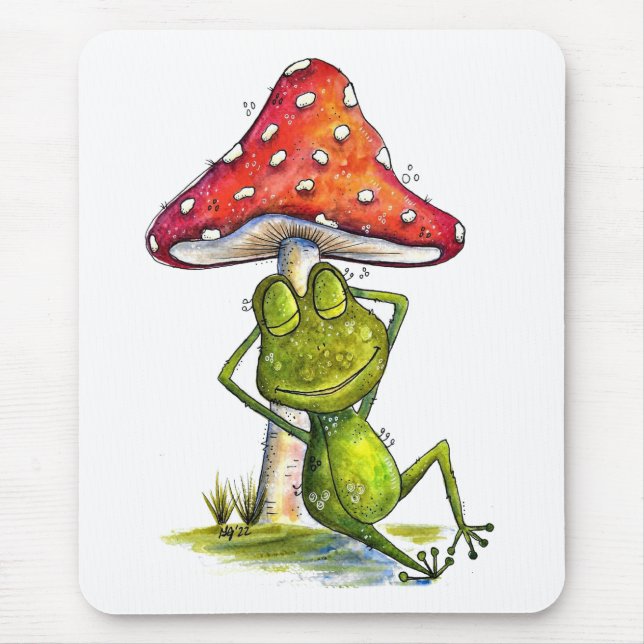 Whimsical Sleeping Frog Under a Mushroom Mouse Mat (Front)