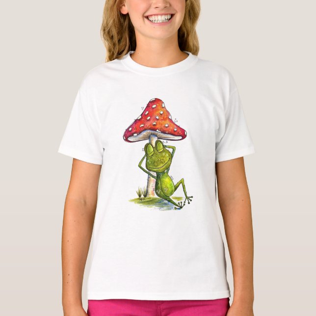 Whimsical Sleeping Frog Under a Mushroom T-Shirt (Front)