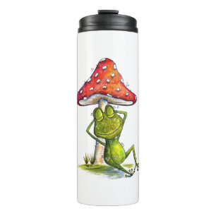 Whimsical Sleeping Frog Under a Mushroom Thermal Tumbler