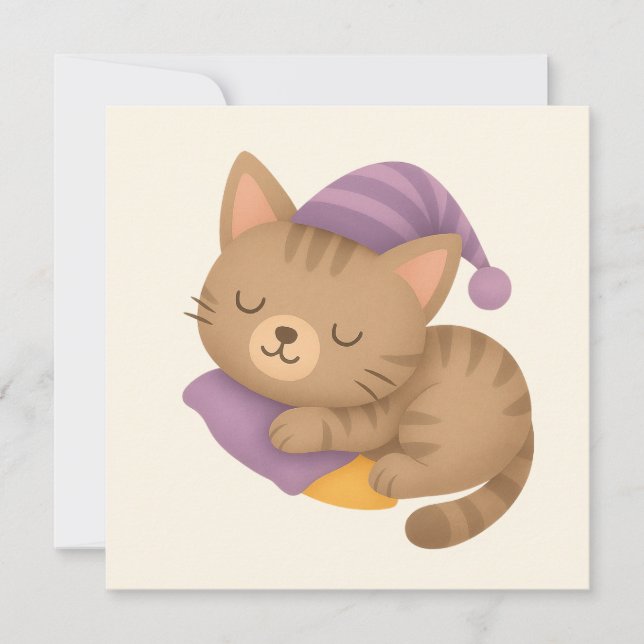 Whimsical sleepy kitty cat card (Front)