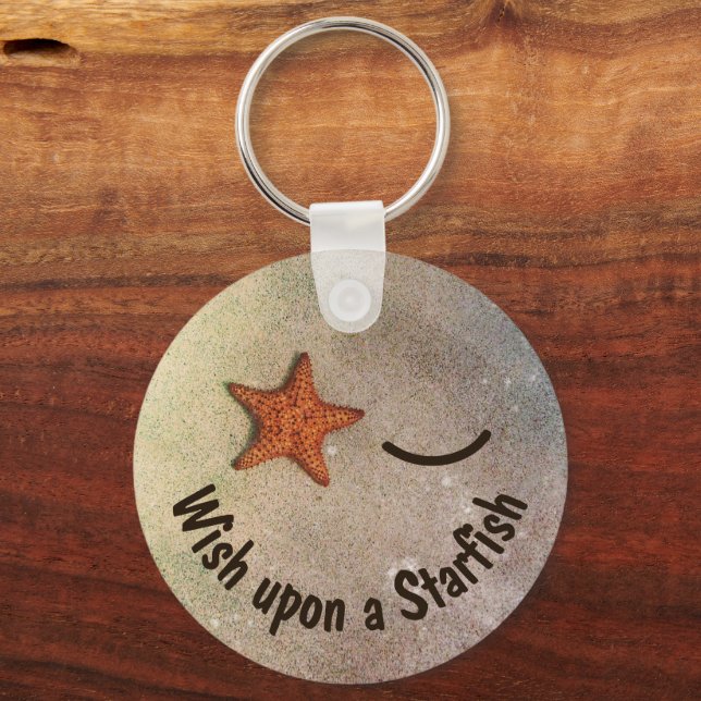 Whimsical Smile and Wink Starfish Beach Key Ring (Front)