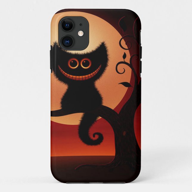 Whimsical Smiling Black Cat Case-Mate iPhone Case (Back)
