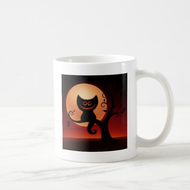 Whimsical Smiling Black Cat Coffee Mug (Right)