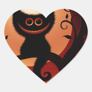 Whimsical Smiling Black Cat Heart Sticker