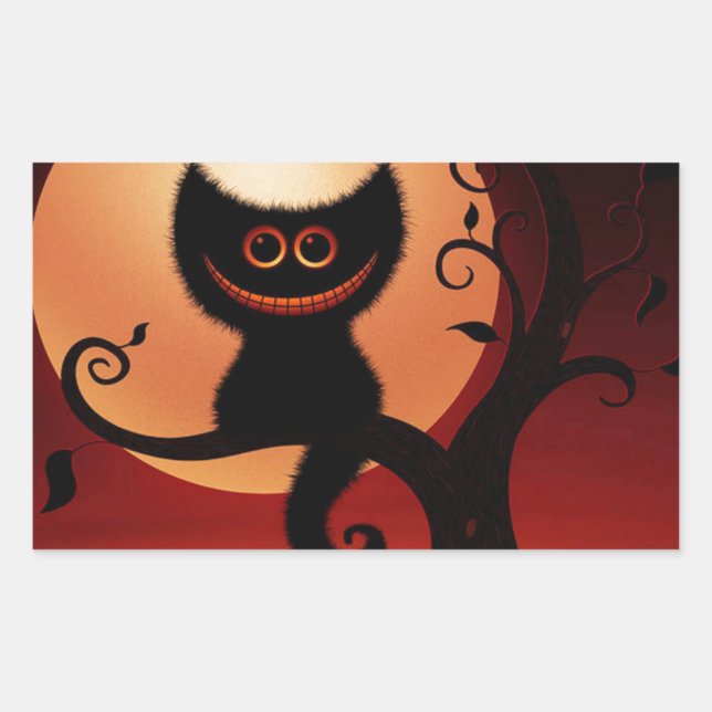 Whimsical Smiling Black Cat Rectangular Sticker (Front)