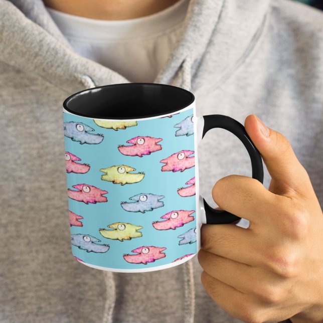 Whimsical Smiling Fish Pattern Colourful Funny Two-Tone Coffee Mug (Creator Uploaded)