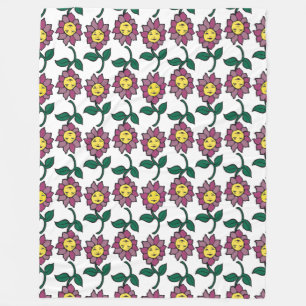 Whimsical Smiling Flower Face Pattern Fleece Blanket