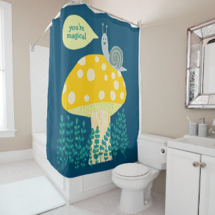 Whimsical Snail on Magical Mushroom CUSTOM Shower Curtain