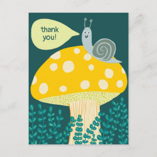 Whimsical Snail on Magical Mushroom CUSTOM Thanks Postcard