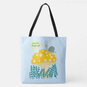 Whimsical Snail on Magical Mushroom CUSTOM Tote Bag