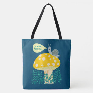 Whimsical Snail on Magical Mushroom CUSTOM Tote Bag