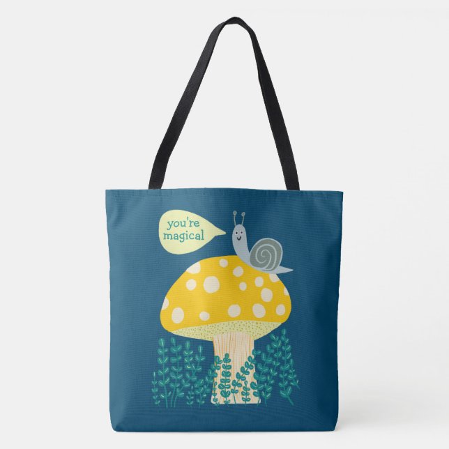 Whimsical Snail on Magical Mushroom CUSTOM Tote Bag (Front)