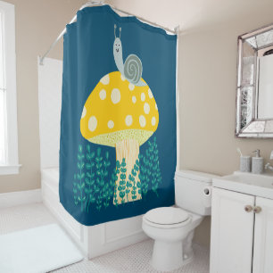 Whimsical Snail on Magical Mushroom Shower Curtain