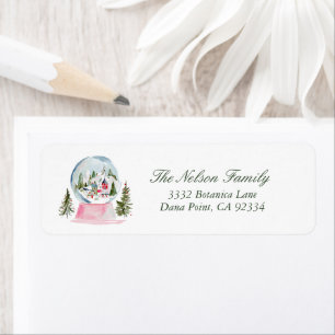 Whimsical Snow Globe Pink Christmas Return Address