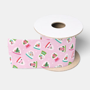 Whimsical Snow Globes in Pastel Pink Pattern Satin Ribbon