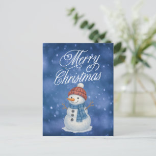Whimsical Snow Man Merry Christmas Holiday Postcard