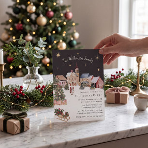 Whimsical Snow Village Christmas Holiday Party Invitation
