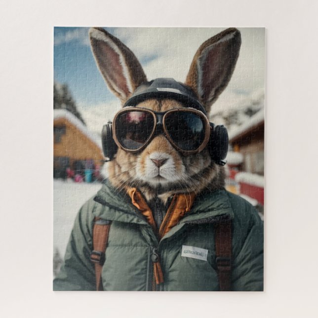 Whimsical Snowboarding Bunny Jigsaw Puzzle (Vertical)