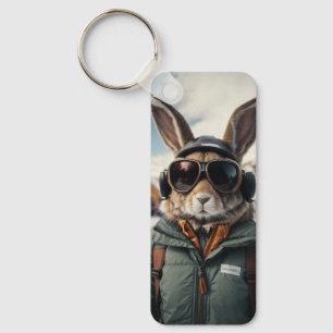 Whimsical Snowboarding Bunny Key Ring