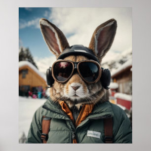 Whimsical Snowboarding Bunny Poster