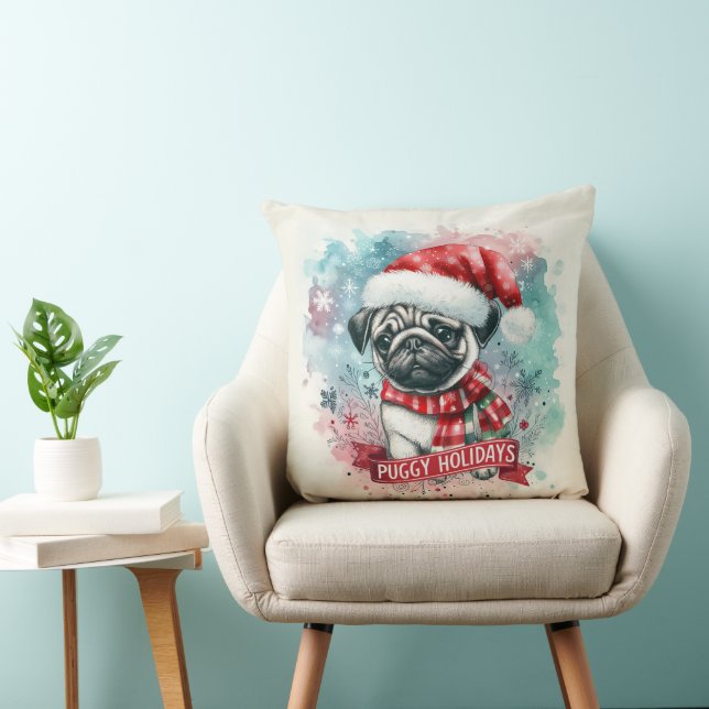 Whimsical Snowflake -,Charming Pug Dog Christmas Cushion (Chair)