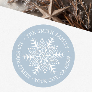 Whimsical snowflake dusty blue return address clas classic round sticker