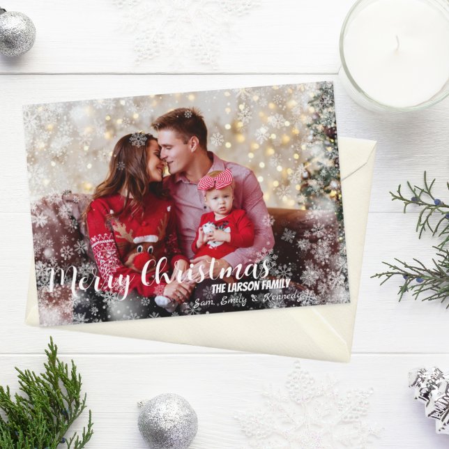 Whimsical Snowflake Frame Christmas Photo Card (Photo Christmas card with Snowflake Frame)
