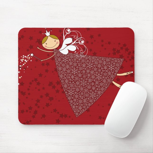 Whimsical Snowflakes Christmas Cute Fairy Princess Mouse Mat (With Mouse)