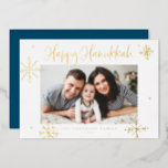 Whimsical Snowflakes Happy Hanukkah Photo Foil Holiday Card<br><div class="desc">Happy Hanukkah! Send warm wishes to family and friend with this gold foil Hanukkah card. It featrures whimsical snowflakes and modern calligraphy. Personalise this photo Hanukkah card by adding your own details. This snowflakes Hanukkah photo card is avialable in other colours and cardstock.</div>
